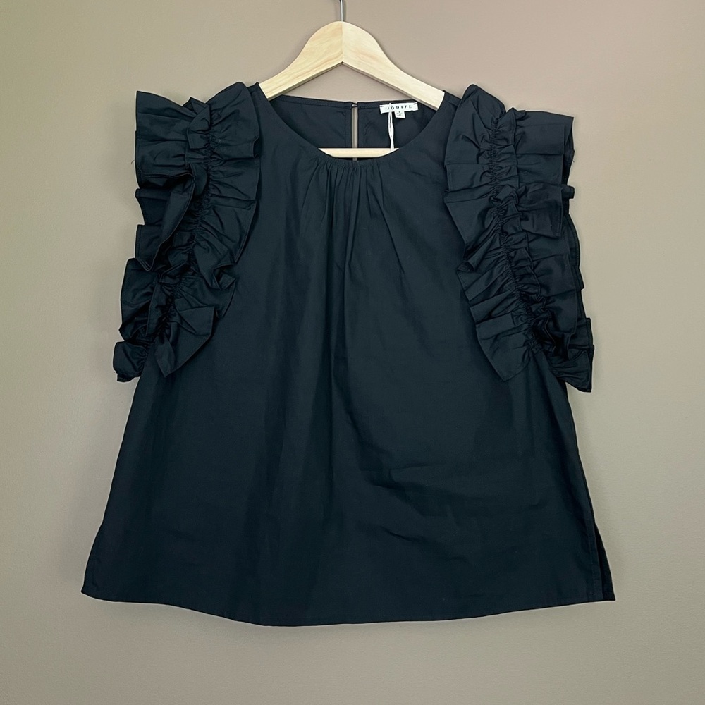 {JODIFL} Ruffle Sleeve Cotton Blouse in Black - Womens Small - NWT